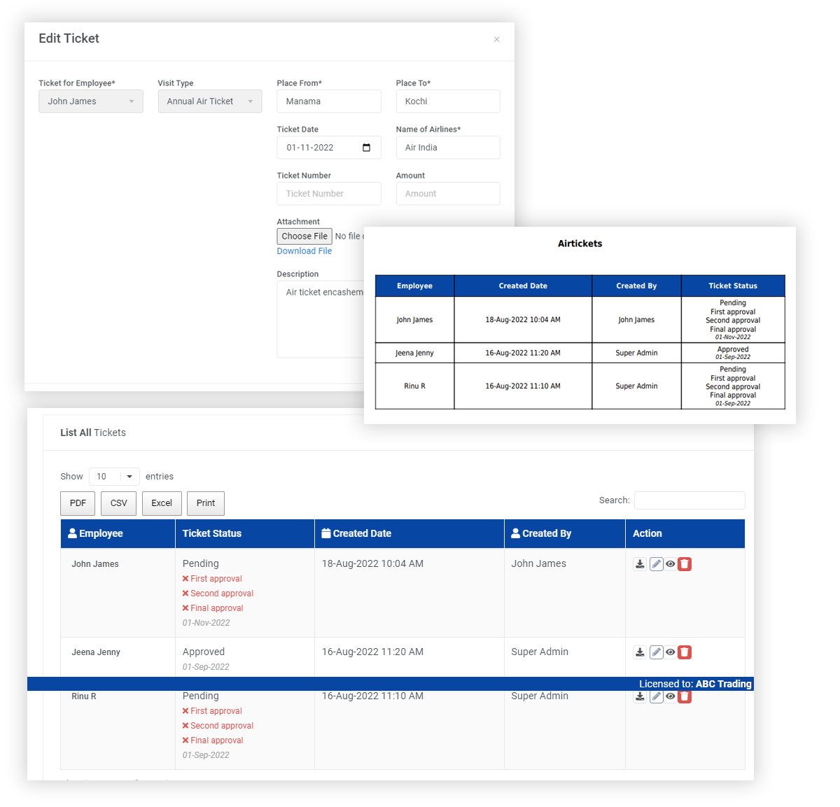 employee air ticket management system